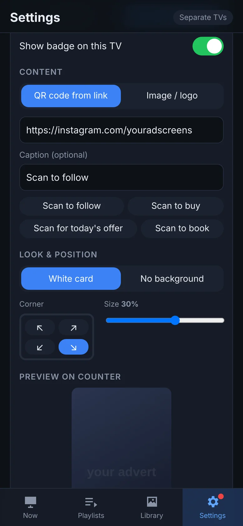QR code designer: link, caption, style