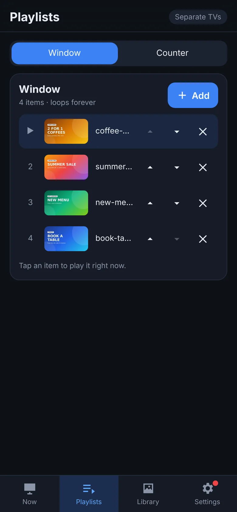 Playlist for one screen