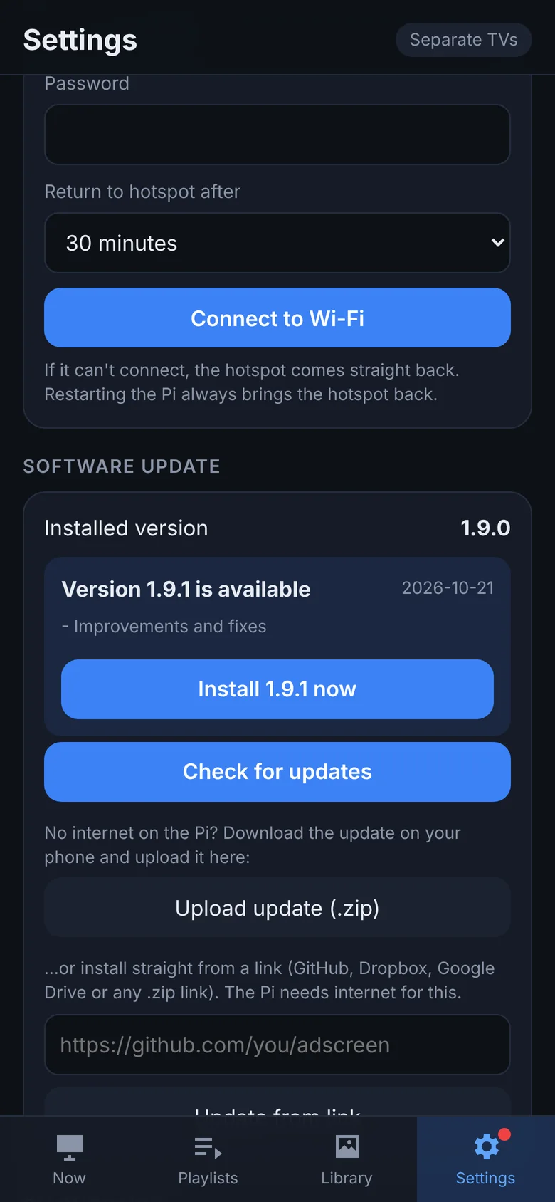 Software update with one-tap install