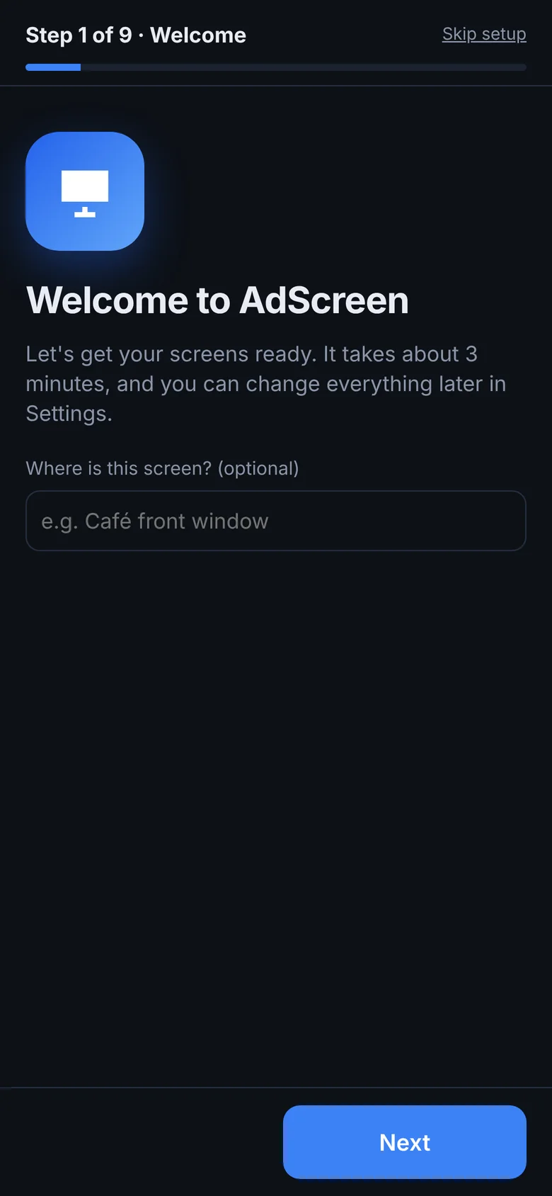 Setup wizard